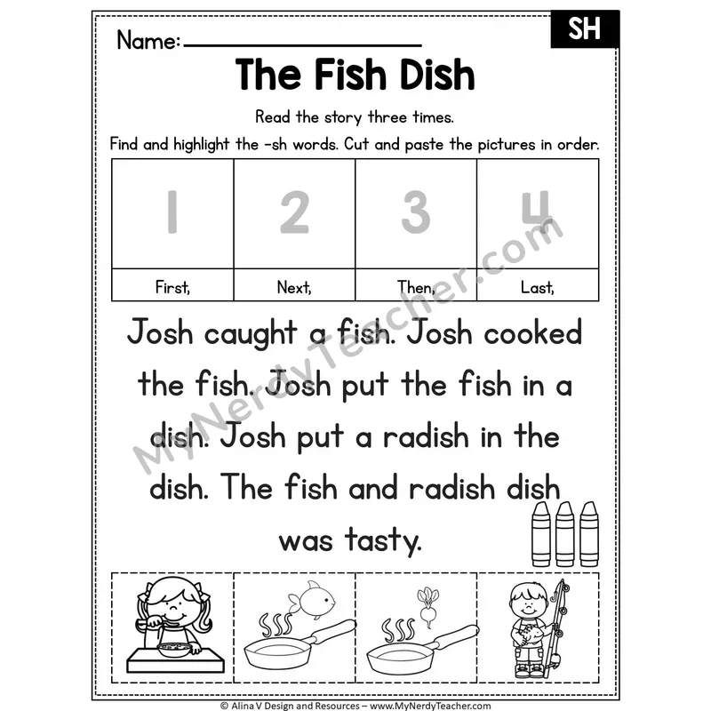 SH ending digraph Editable Decodable Reader — The Fish Dish