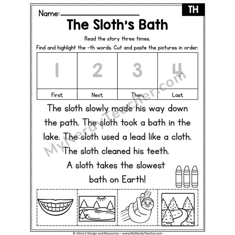 TH ending digraph Editable Decodable Reader — The Sloth's Bath