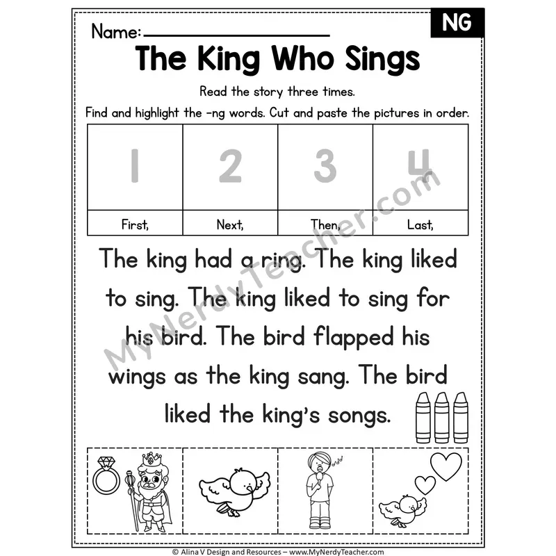 NG ending digraph Editable Decodable Reader — The King Who Sings