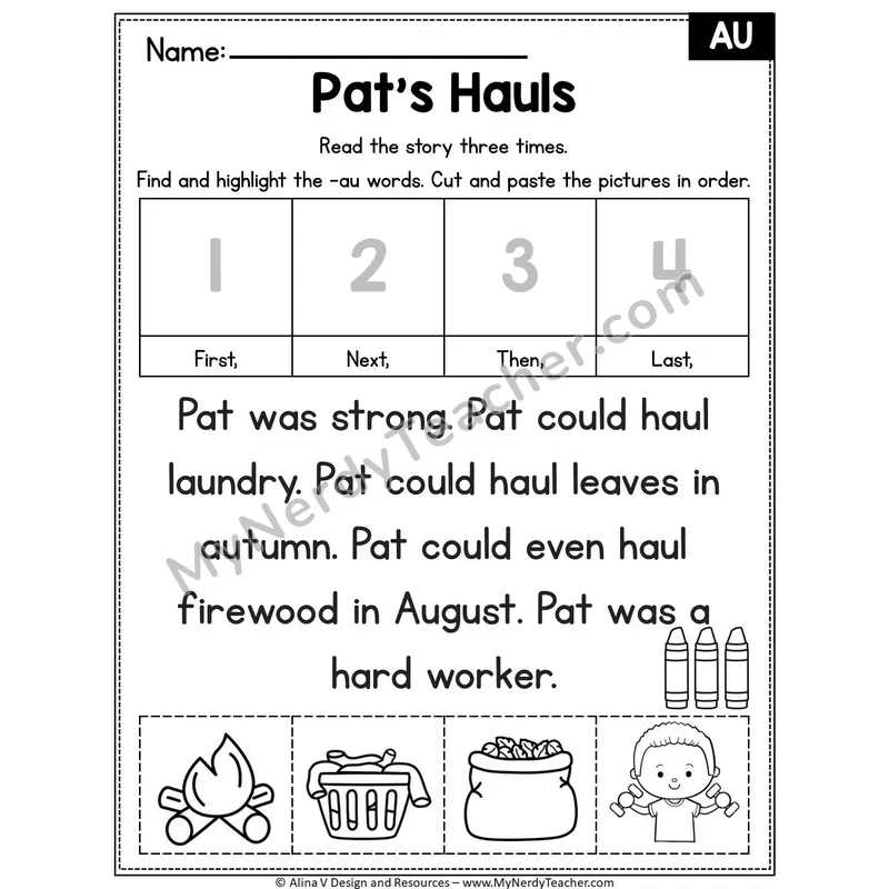 AU diphthong Editable Decodable Reader — Pat's Hauls