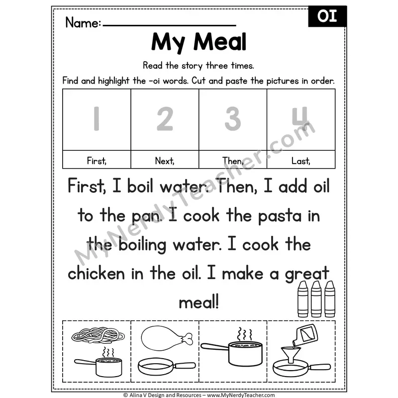 OI diphthong Editable Decodable Reader — My Meal