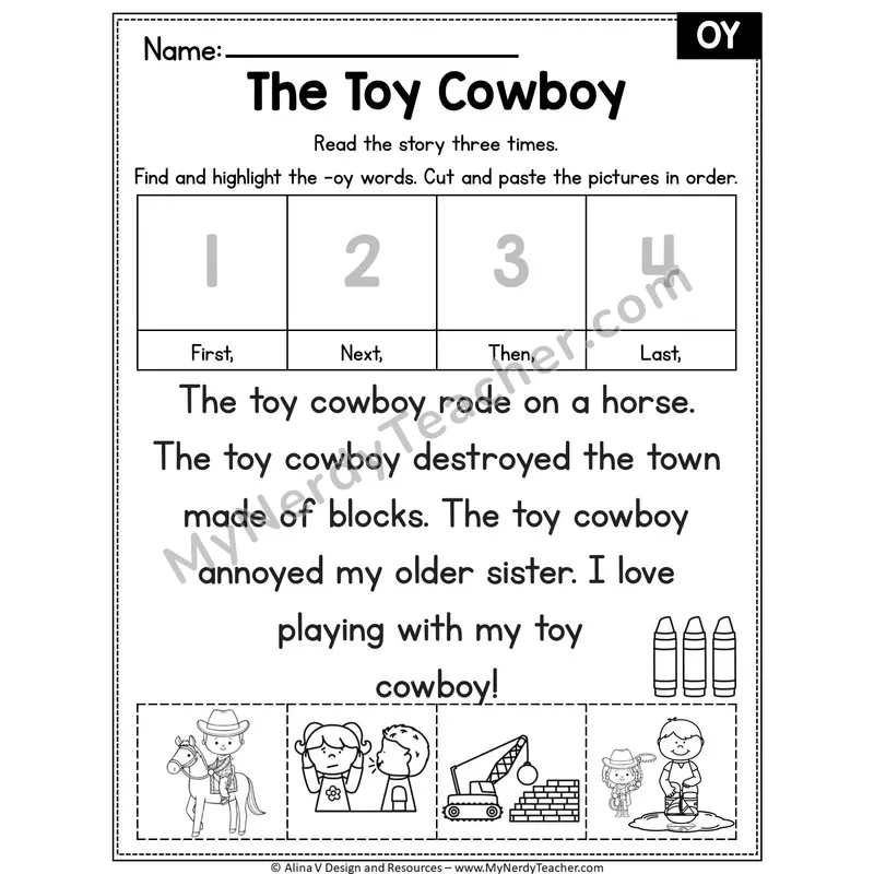 OY diphthong Editable Decodable Reader — The Toy Cowboy