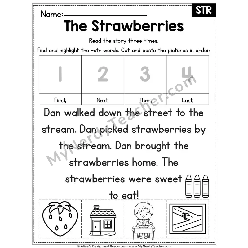 STR beginning trigraph Editable Decodable Reader — The Strawberries