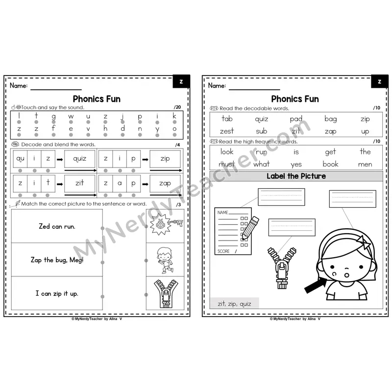 Editable Beginning Sounds Intervention Worksheet — z (Preview)