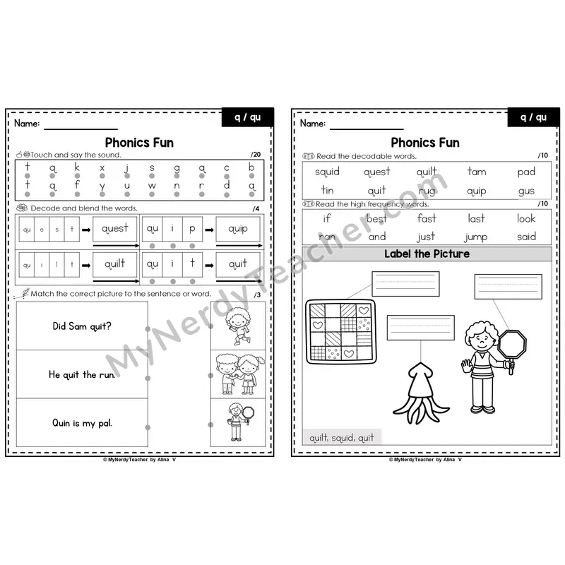 Editable Beginning Sounds Intervention Worksheet — q / qu (Preview)
