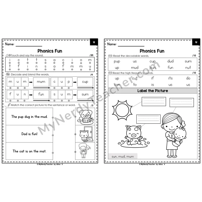 Editable Beginning Sounds Intervention Worksheet — u (Preview)