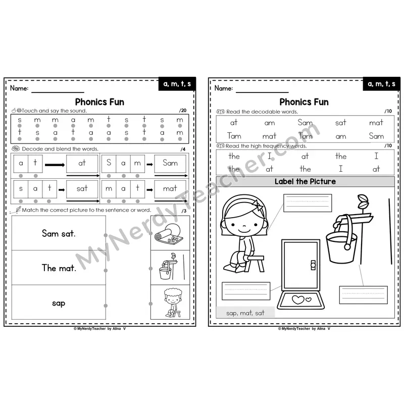 Editable Beginning Sounds Intervention Worksheet — a, m, t, s (Preview)