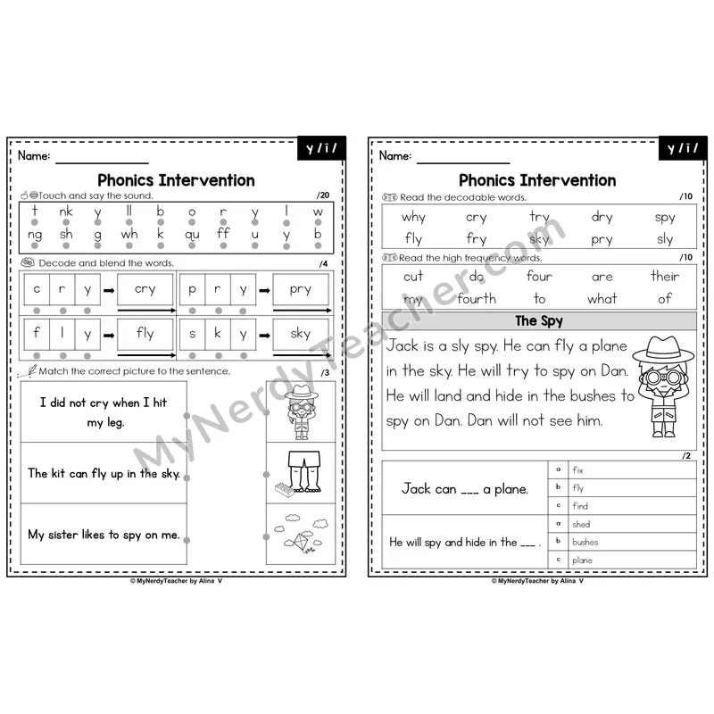 Editable Phonics Intervention Worksheet — y /ī/ (Preview)