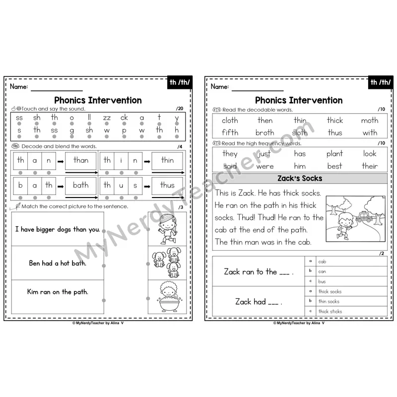 Editable Phonics Intervention Worksheet — th /th/ voiced and unvoiced (Preview)