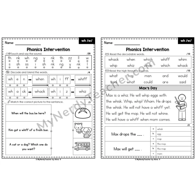 Editable Phonics Intervention Worksheet — wh /w/ (Preview)