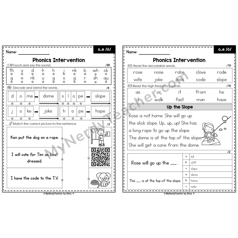 Editable Phonics Intervention Worksheet — o_e /ō/ (Preview)