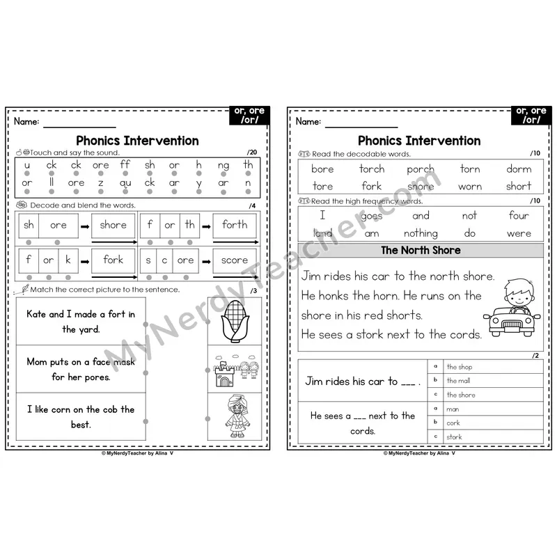 Editable Phonics Intervention Worksheet — or /or/, ore /or/ (Preview)