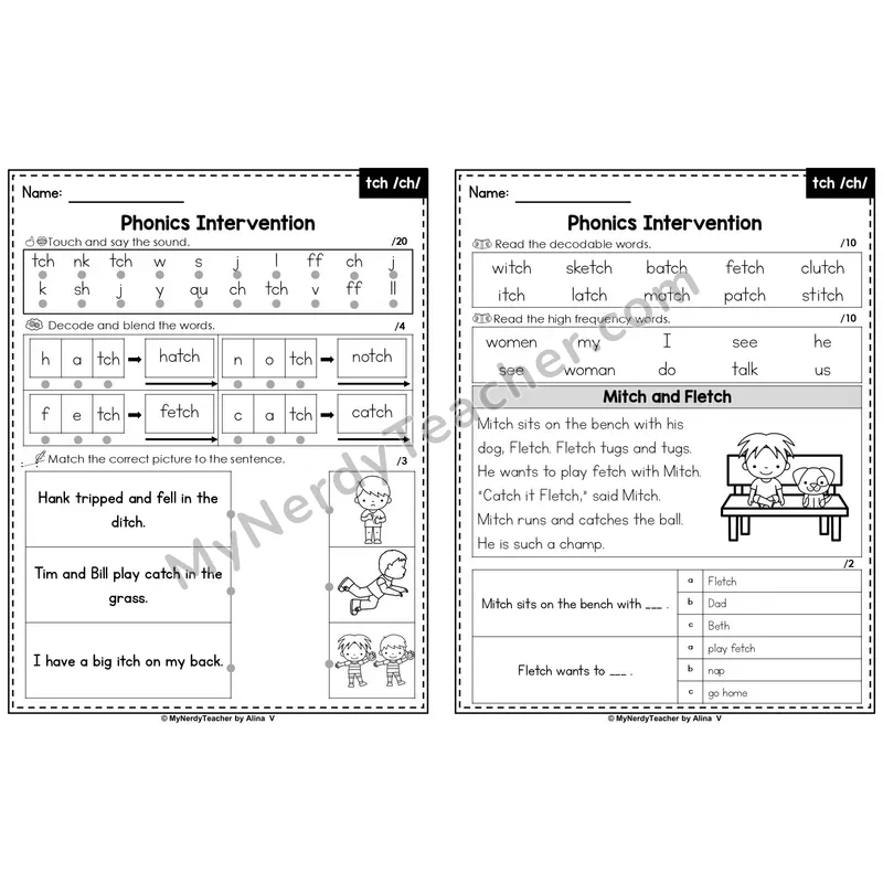 Editable Phonics Intervention Worksheet — tch /ch/ (Preview)