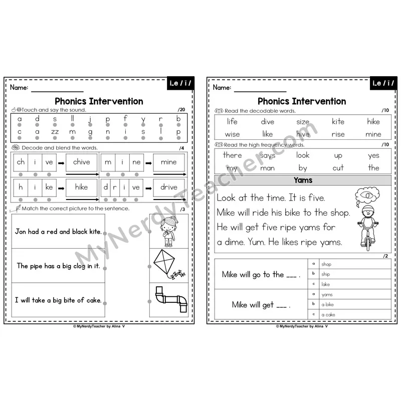 Editable Phonics Intervention Worksheet — i_e /ī/ (Preview)