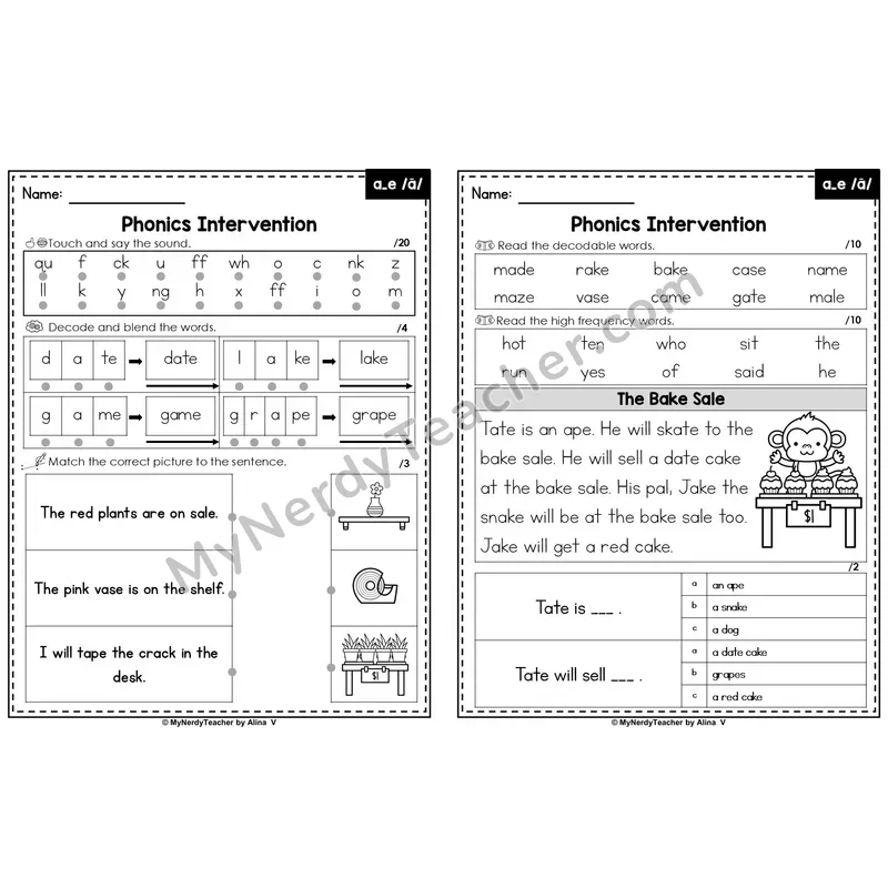 Editable Phonics Intervention Worksheet — a_e /ā/ (Preview)