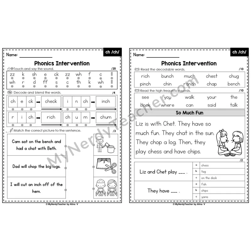 Editable Phonics Intervention Worksheet — ch /ch/ (Preview)