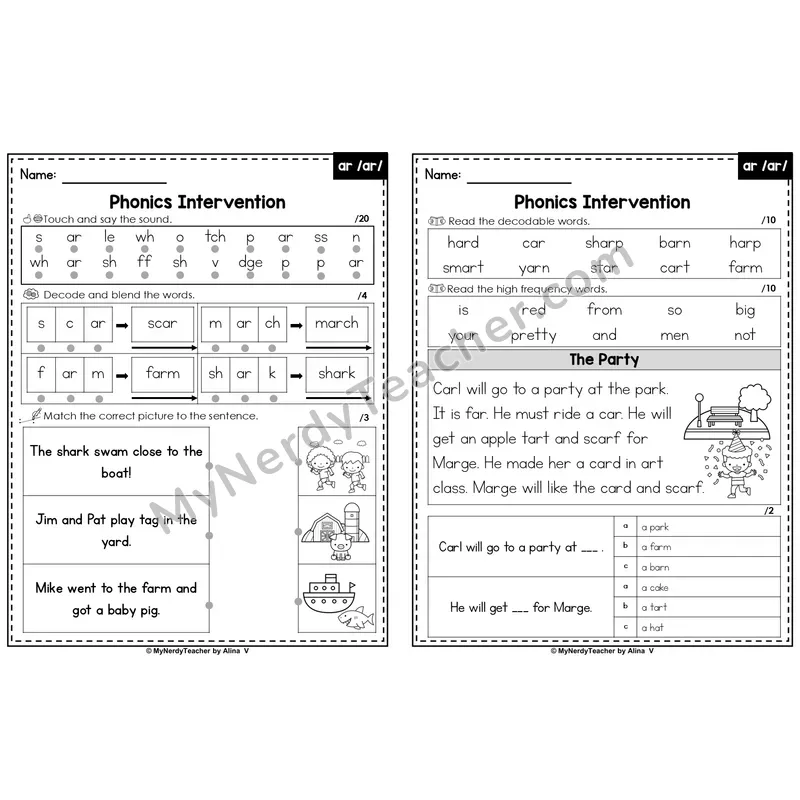 Editable Phonics Intervention Worksheet — ar /ar/ (Preview)