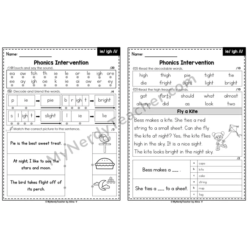Editable Phonics Intervention Worksheet — Vowel Teams - ie / igh (Preview)