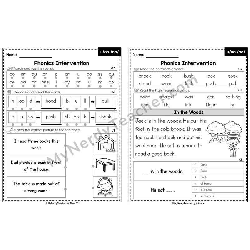 Editable Phonics Intervention Worksheet — Other Vowel Teams - u/oo /oo/ (Preview)
