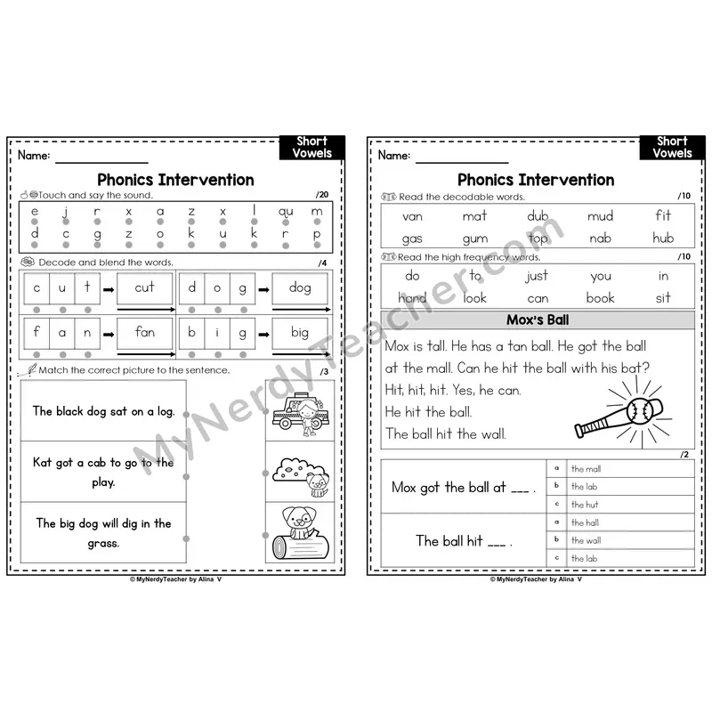 Editable Phonics Intervention Worksheet — Short Vowels (all) (Preview)
