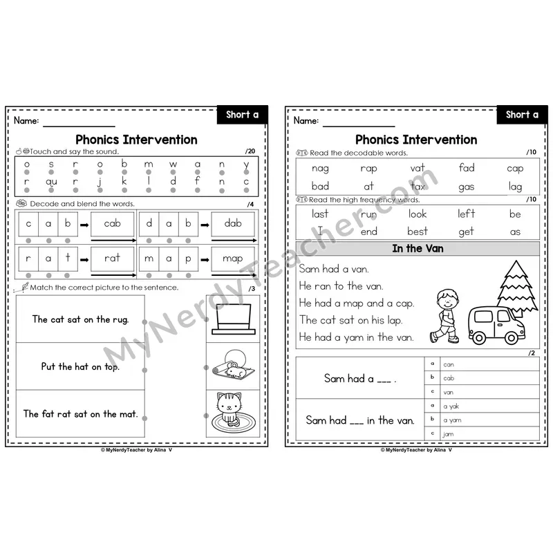 Editable Phonics Intervention Worksheet — Short A (Preview)