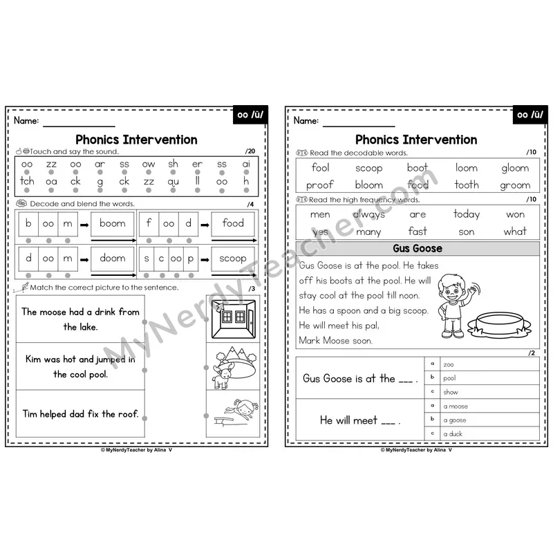 Editable Phonics Intervention Worksheet — Other Vowel Teams - oo /ū/ (Preview)
