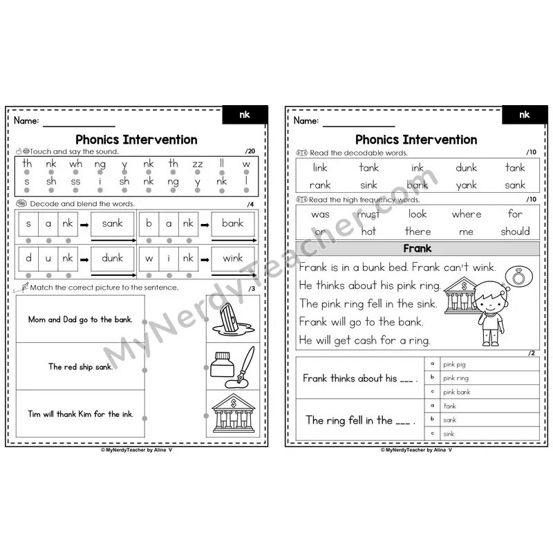 Editable Phonics Intervention Worksheet — Nk (Preview)