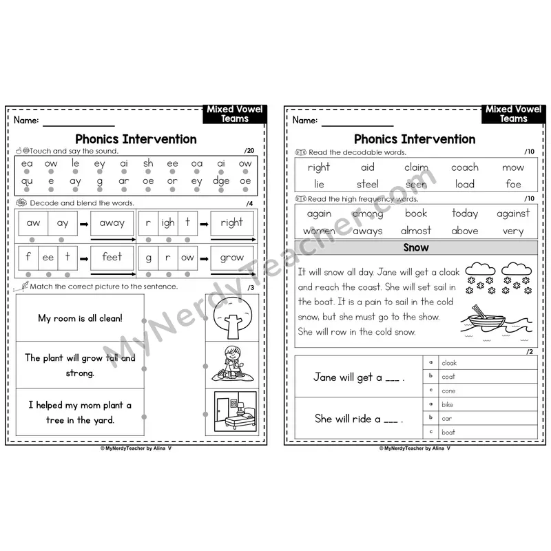 Editable Phonics Intervention Worksheet — Mixed Vowel Teams (Preview)