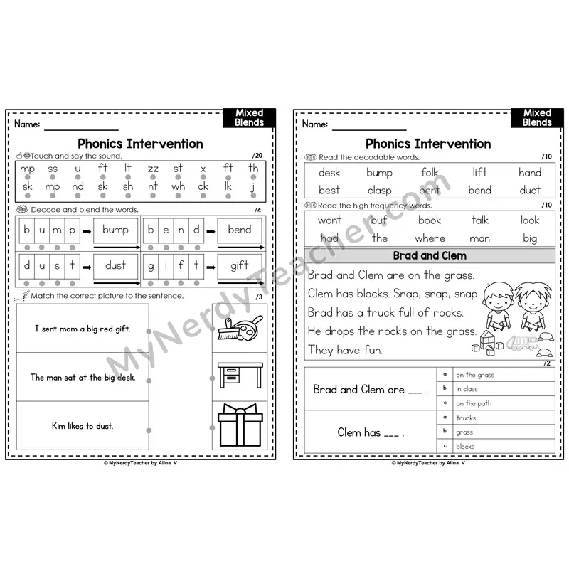 Editable Phonics Intervention Worksheet — Mixed Blends (Preview)