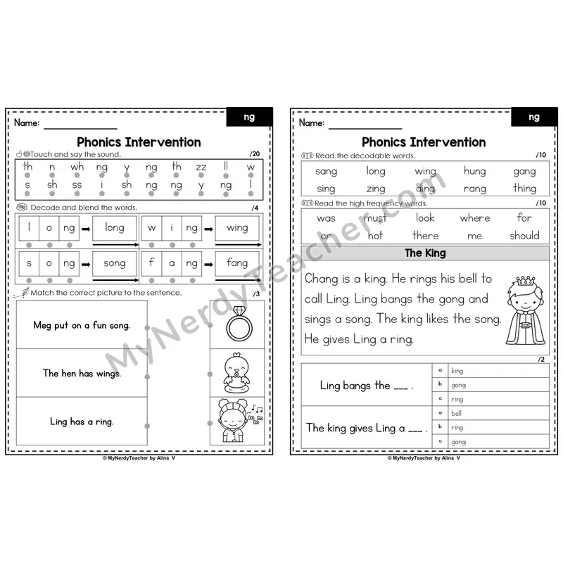 Editable Phonics Intervention Worksheet — Ng (Preview)