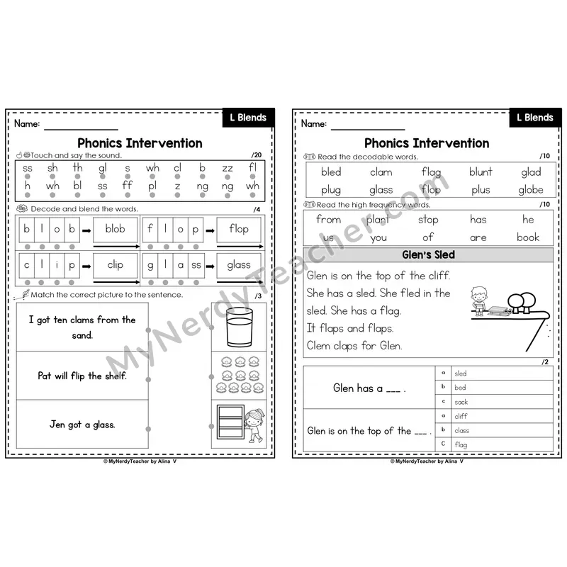 Editable Phonics Intervention Worksheet — L Blends (Preview)