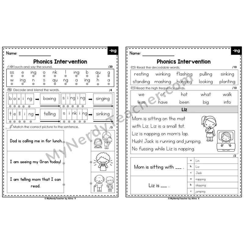 Editable Phonics Intervention Worksheet — -ing (Preview)