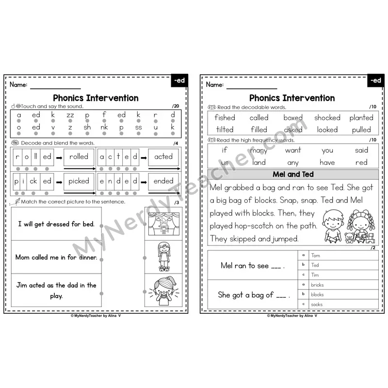 Editable Phonics Intervention Worksheet — -ed /d/ /t/ /ed/ (Preview)