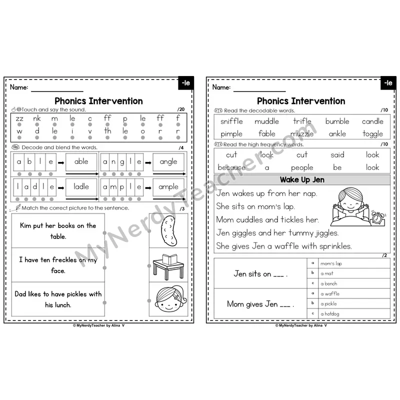 Editable Phonics Intervention Worksheet — -le (Preview)