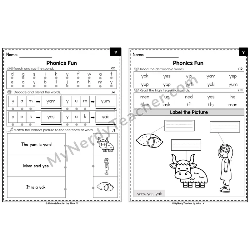 Editable Beginning Sounds Intervention Worksheet — y (PowerPoint)