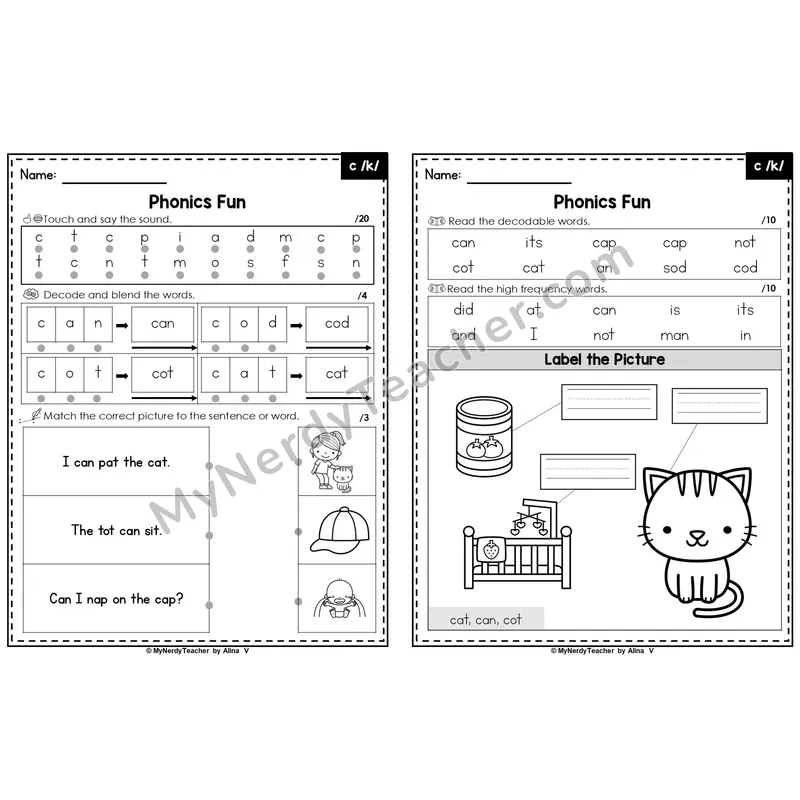 Editable Beginning Sounds Intervention Worksheet — c /k/ (PowerPoint)