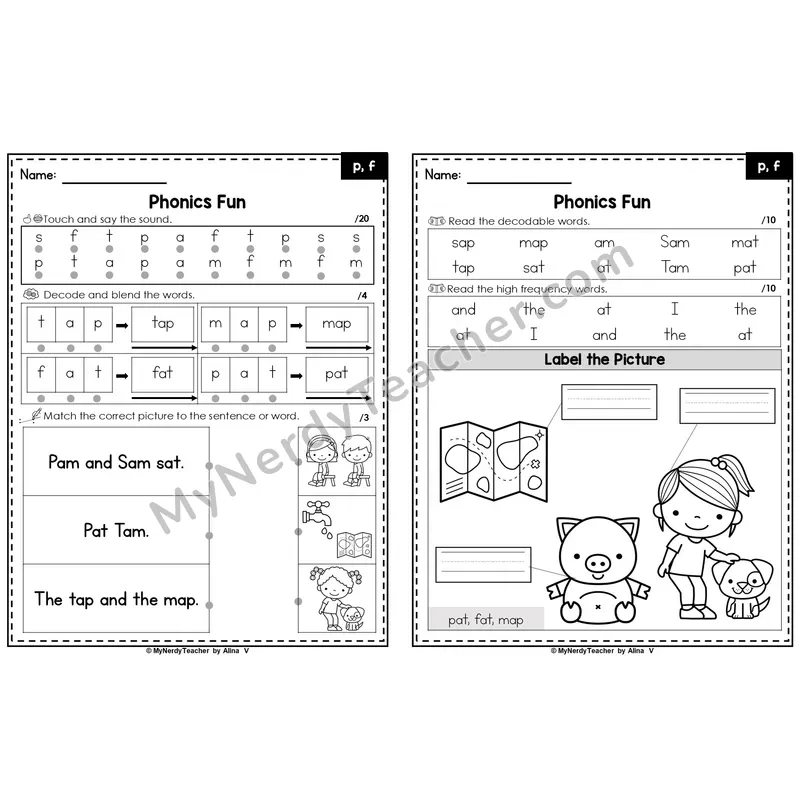 Editable Beginning Sounds Intervention Worksheet — p, f (PowerPoint)