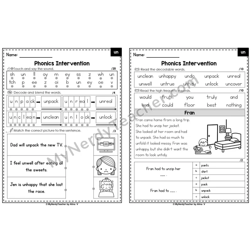 Editable Phonics Intervention Worksheet — un- (PowerPoint)