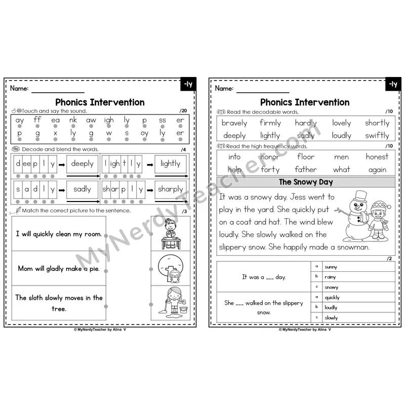Editable Phonics Intervention Worksheet — -ly (PowerPoint)