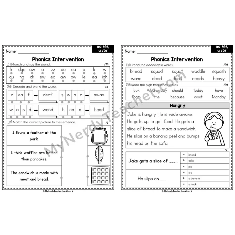 Editable Phonics Intervention Worksheet — Other Vowel Teams - ea /ě/, a /ŏ/ (PowerPoint)