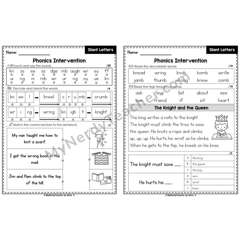 Editable Phonics Intervention Worksheet — kn /n/, wr /r/, mb /m/ (PowerPoint)