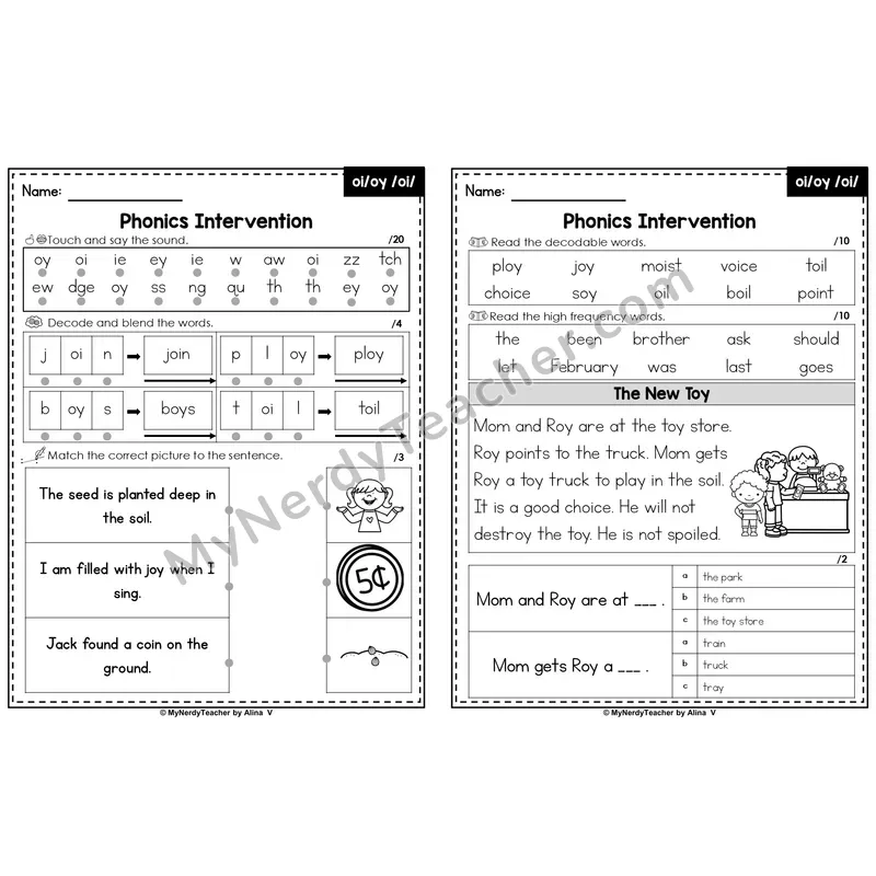 Editable Phonics Intervention Worksheet — Diphthongs - oi / oy /oi/ (PowerPoint)