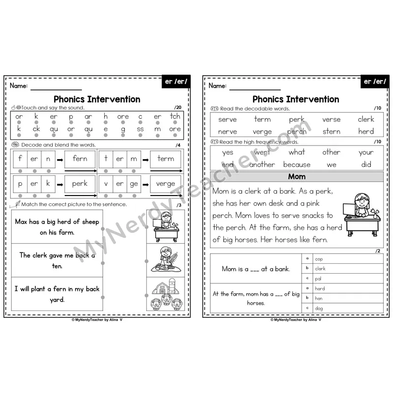 Editable Phonics Intervention Worksheet — er /er/ (PowerPoint)