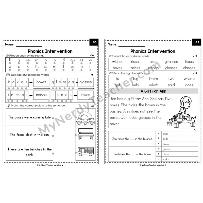 Editable Phonics Intervention Worksheet — -es (PowerPoint)