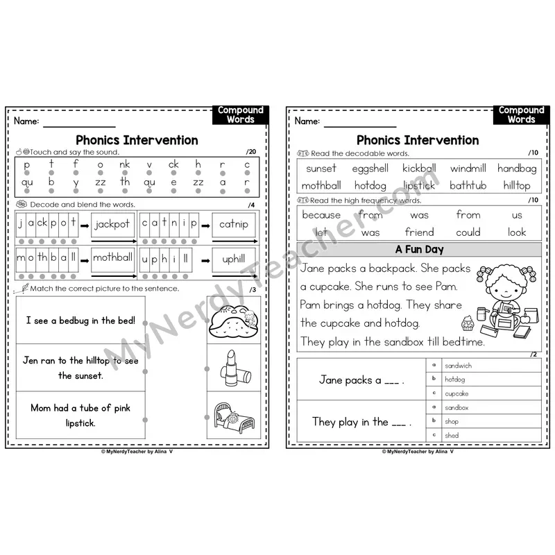 Editable Phonics Intervention Worksheet — Compound Words (PowerPoint)