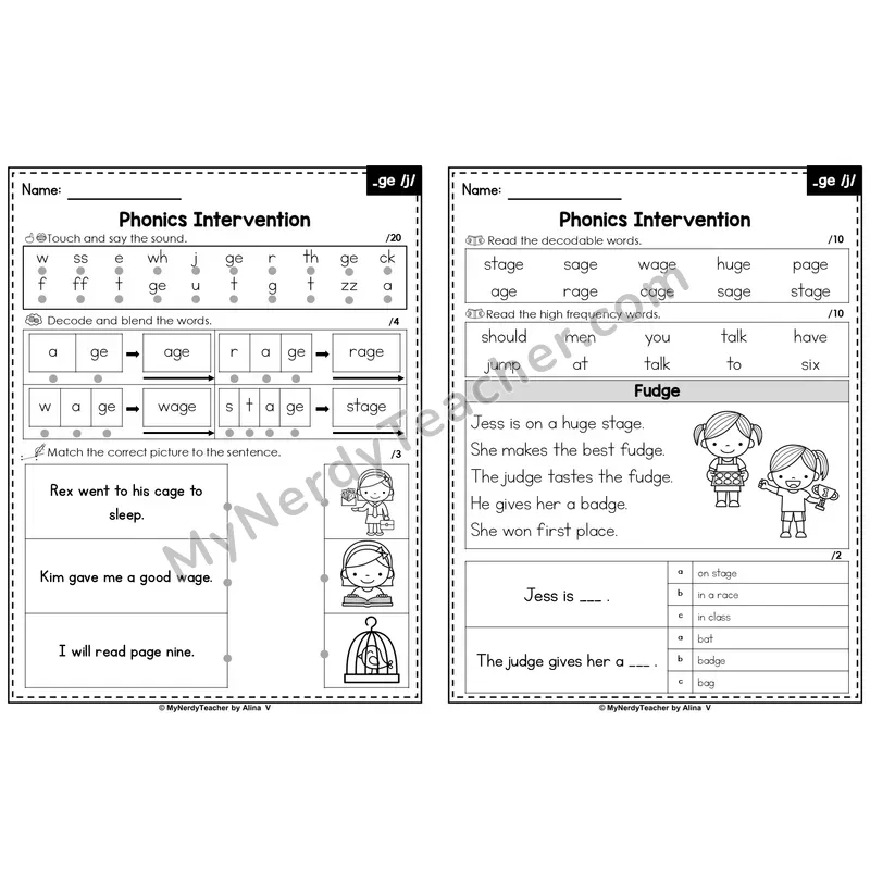 Editable Phonics Intervention Worksheet — _ge /j/ (PowerPoint)