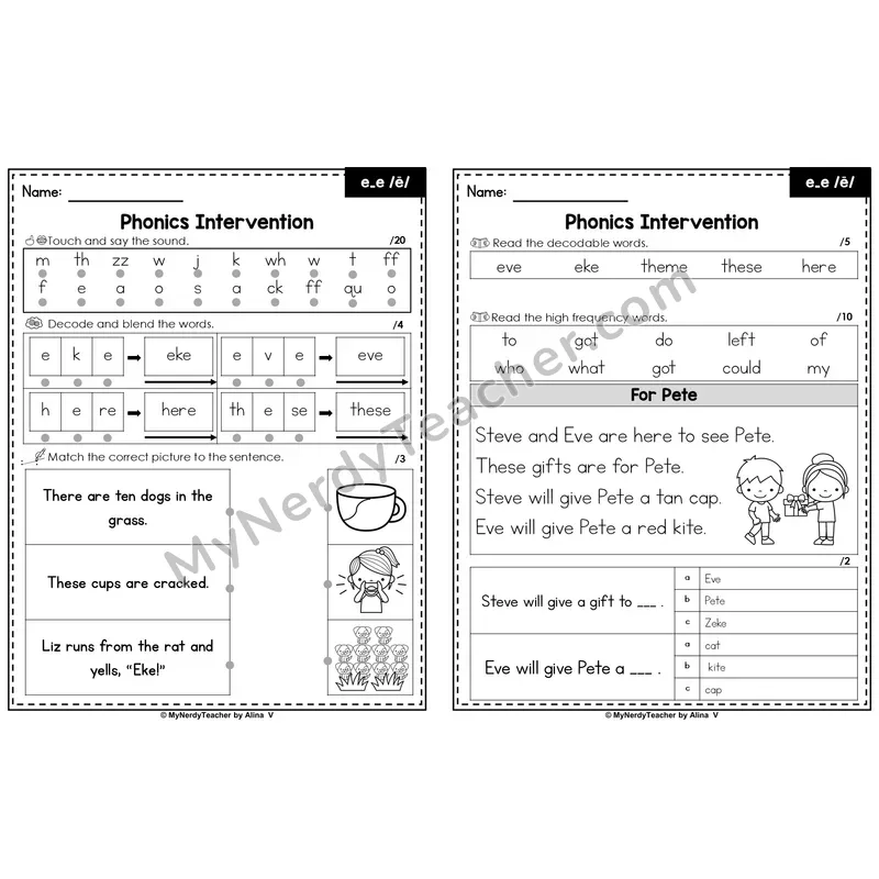 Editable Phonics Intervention Worksheet — e_e /ē/ (PowerPoint)