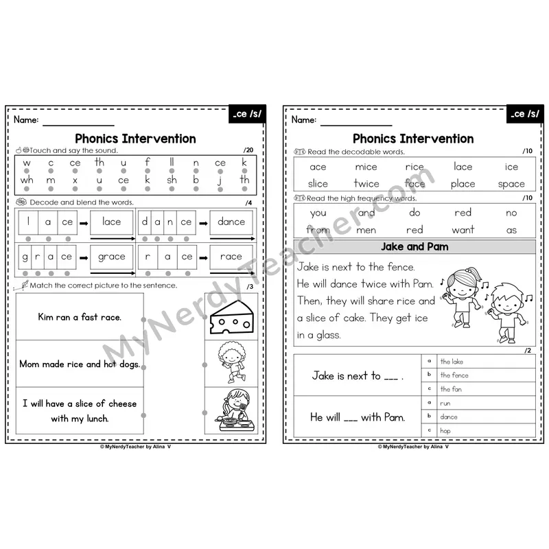 Editable Phonics Intervention Worksheet — _ce /s/ (PowerPoint)