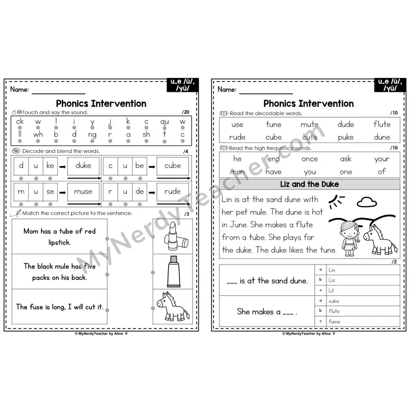 Editable Phonics Intervention Worksheet — u_e /ū/ /yū/ (PowerPoint)