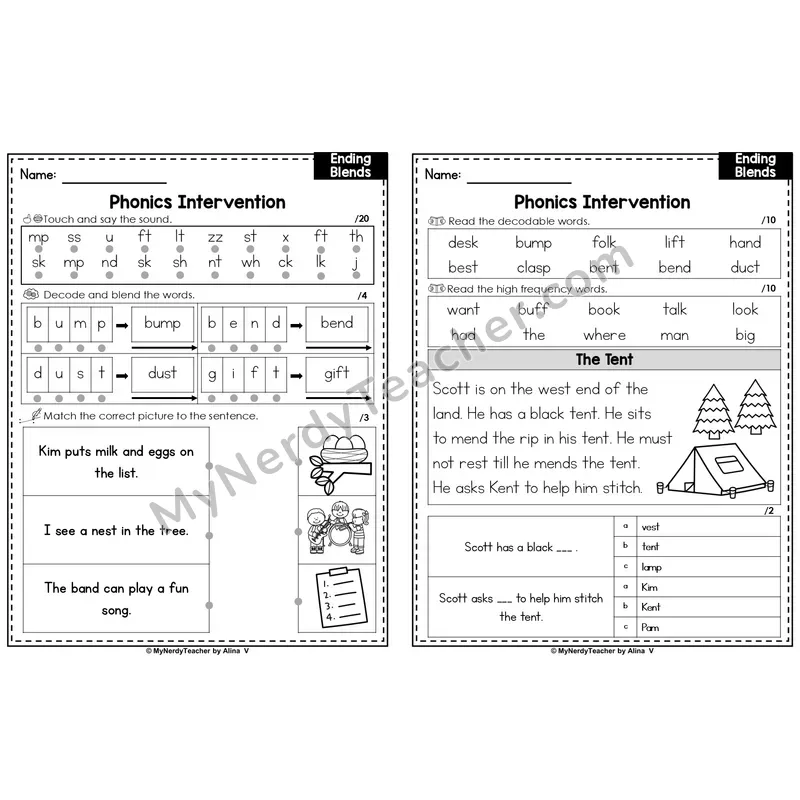Editable Phonics Intervention Worksheet — Ending Blends (PowerPoint)